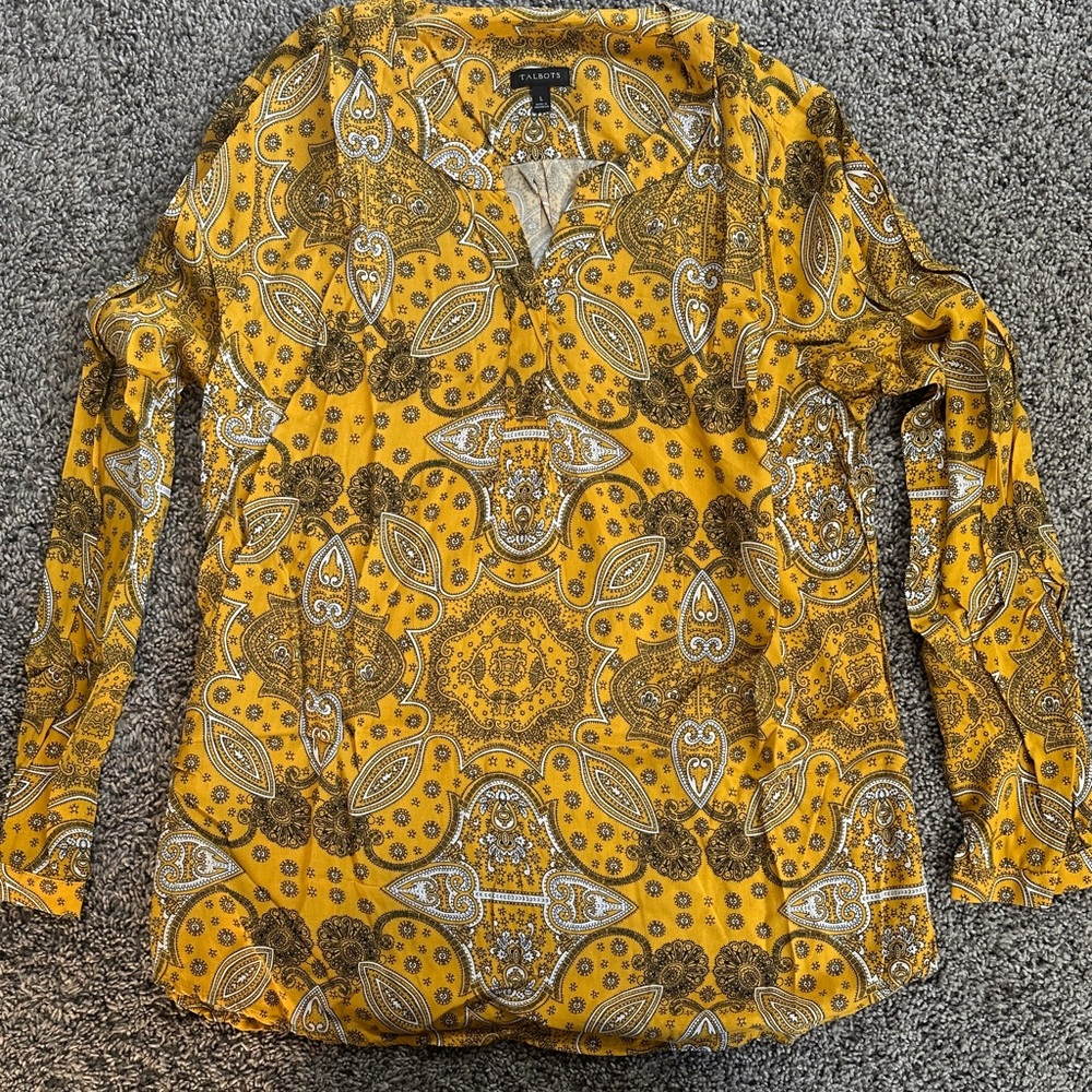 Talbots‎ Large Yellow Paisley Blouse Boho Chic